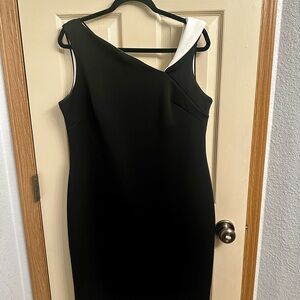 Calvin Klein black white dress dry cleaned off shoulder dress size 14